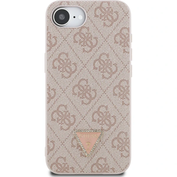 Guess PU 4G Strass Trojuholník Kovové Logo kryt iPhone 17e/16e ružový - Puzdra - Obrázok 6d28e1f890904fb786906c1c2427879d