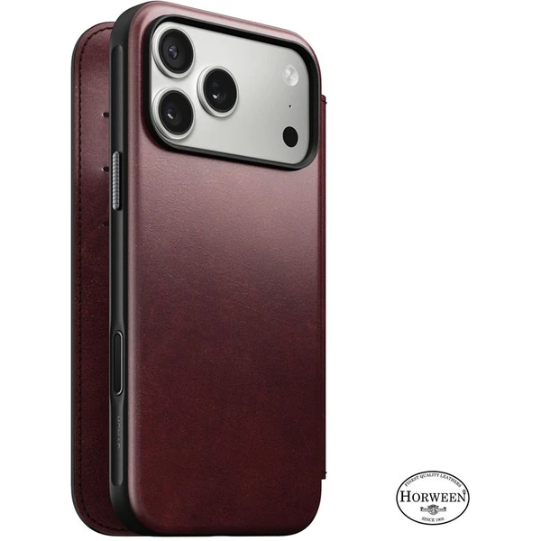 Nomad Modern Leather Folio (Horween) MagSafe kožené púzdro iPhone 17 Pro Max Burgundy - Puzdra - Hlavný obrázok