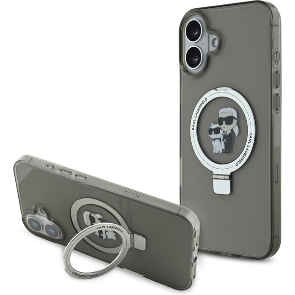 E-shop Karl Lagerfeld Ringstand Karl and Choupette MagSafe kryt pre iPhone 16 Plus čierny