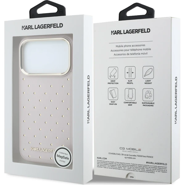 Karl Lagerfeld PU Perforated Gold Dots MagSafe Zadný Kryt pre iPhone 17 Pro Pink - Puzdra - Obrázok 6e6fa2e72f834afc8139341ebaca1843