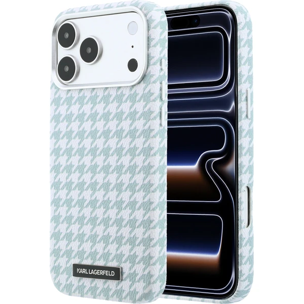 Karl Lagerfeld PU Houndstooth Resin Plate MagSafe kryt iPhone 17 Pro Max modrý - Puzdra - Hlavný obrázok