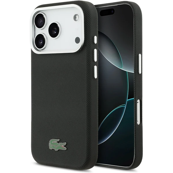 Lacoste Iconic Petit Pique Metal Logo MagSafe kryt iPhone 17 Pro Max čierny - Puzdra - Hlavný obrázok