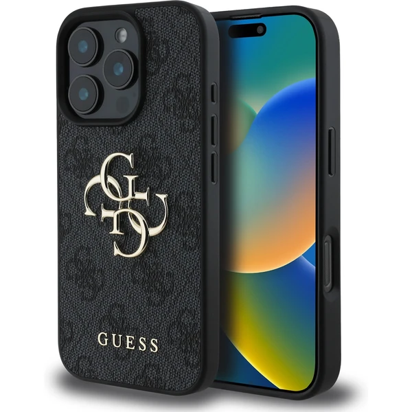 Guess PU 4G Metal Logo kryt pre iPhone 16 Pro sivý - Puzdra - Hlavný obrázok