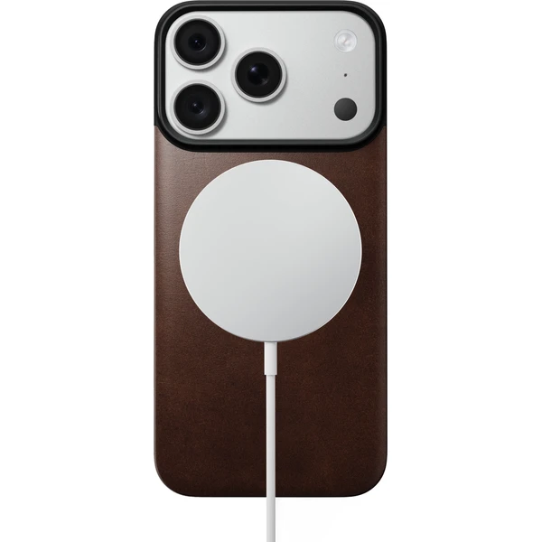 Nomad Magnetic Leather Back (Horween) MagSafe kožený kryt iPhone 17 Pro/18 Pro Rustic Brown - Puzdra - Obrázok 702a686b9eb64368bd1a408087f206ae