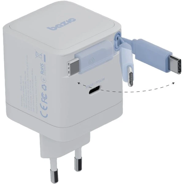 ENERGEA Bazic GoPort GaN nabíjačka s integrovaným USB-C zaťahovacím káblom (65W) biela - Nabíjačky - Obrázok 70eb99a7c4214280a0c816e9c47c6341