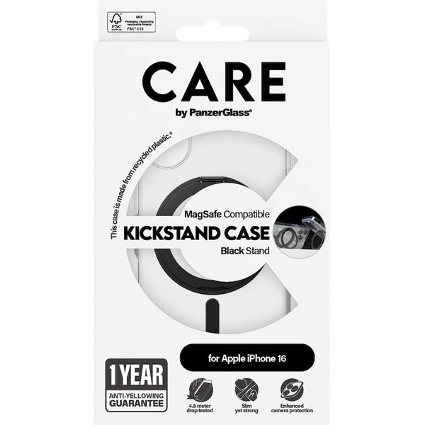 PanzerGlass® CARE kryt Apple iPhone 16 MagSafe KickStand číry/čierny - Puzdra - Obrázok 7108000P01