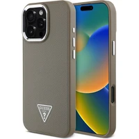 Guess PU Grained Triangle Logo kryt pre iPhone 16 Pre Max hnedý - Puzdra