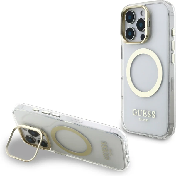 Guess IML Gold Outline Stand Camera Frame MagSafe kryt iPhone 16 Pre Max číry - Puzdra - Hlavný obrázok