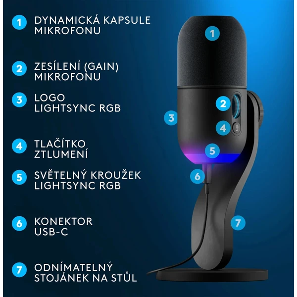 Logitech G Yeti GX mikrofón čierny - Mikrofóny - Obrázok 7134000P01