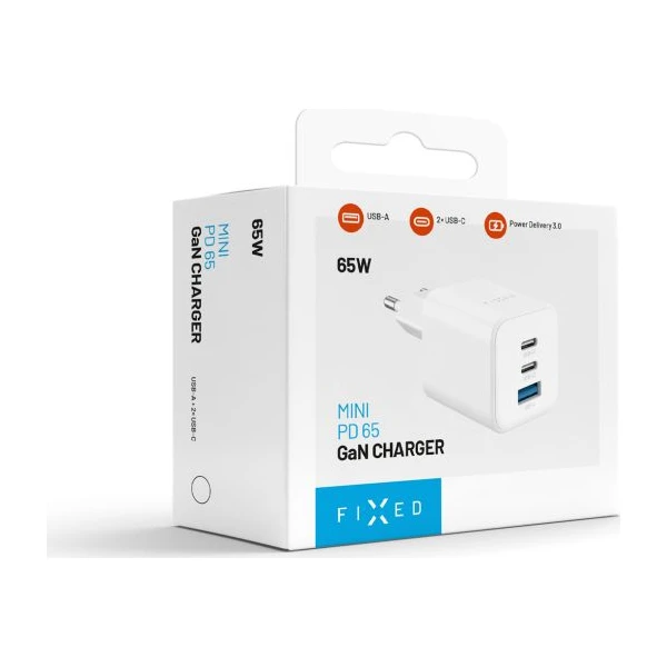 FIXED Mini GaN nabíjačka s 2x USB-C/USB-A a podporou PD, 65W, biela - Nabíjačky - Obrázok 71730a0a234342cba8e541c21d15a87e