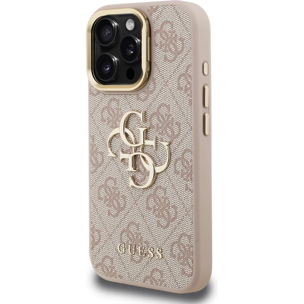 Guess PU 4G Metal Logo Stand Camera Frame kryt iPhone 15 Pro Max ružový - Puzdra - Obrázok 719e4e63812f4490908c2a93e8185b44