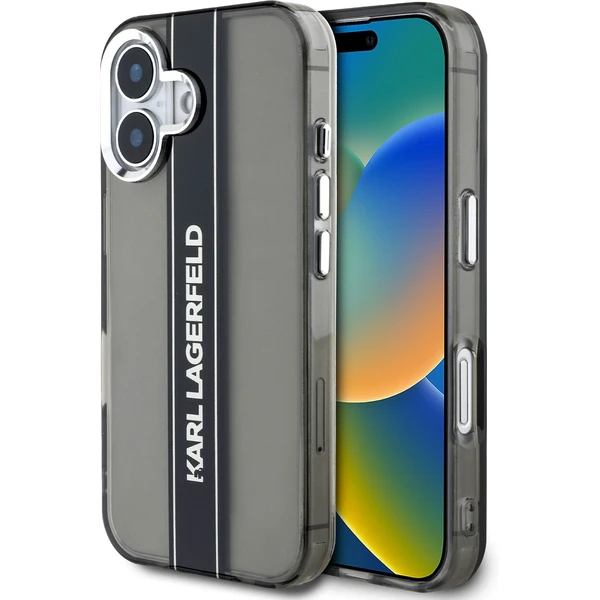Karl Lagerfeld IML Stripe Logo kryt iPhone 16 čierny - Puzdra - Hlavný obrázok