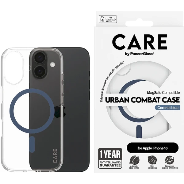 PanzerGlass® CARE kryt Apple iPhone 16 MagSafe Urban Combat číry/modrý - Puzdra - Obrázok 7208000P01