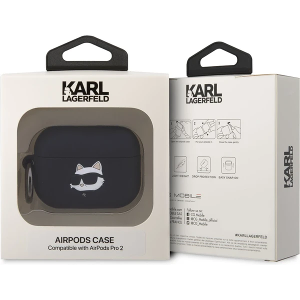 Karl Lagerfeld 3D Logo NFT Choupette Head Silikónové puzdro Airpods Pro 2 čierne - Puzdra - Obrázok 720L300401