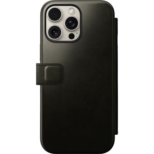 Nomad Modern Leather Folio MagSafe púzdro iPhone 16 Pro Max zelené chrómované