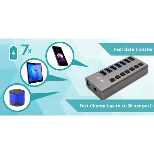i-tec USB 3.0 Charging HUB 7 Port + Power Adapter 36 W - USB huby - Obrázok 729B000501