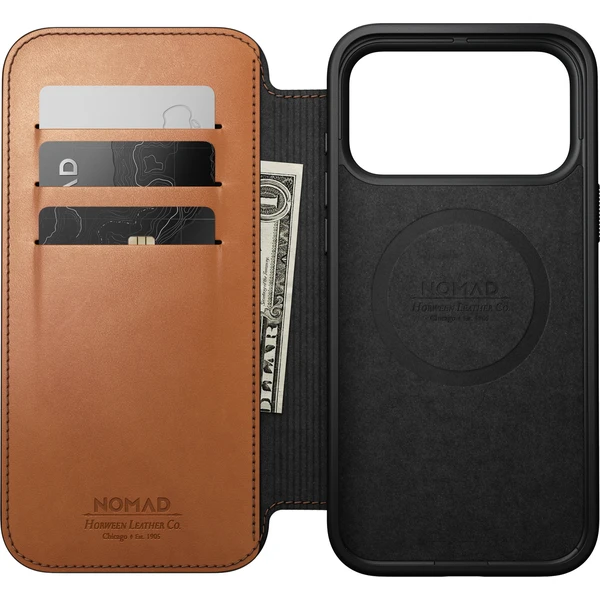 Nomad Modern Leather Folio (Horween) MagSafe kožené puzdro iPhone 18 Pro Max Saddle - Puzdra - Obrázok 729b1d65733b412d90c4493abeae2d6e