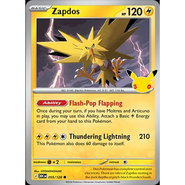 Zapdos (30C 055) - 30th Celebration [Holo] - Kusové karty - Hlavný obrázok