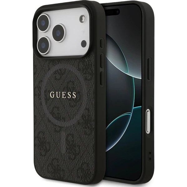 Guess PU Leather 4G Colored Ring MagSafe Zadný Kryt pre iPhone 17 Pro čierny - Puzdra - Hlavný obrázok