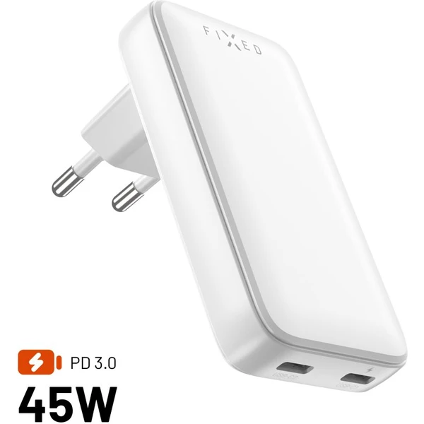 FIXED Slim GaN nabíjačka (2x USB-C), PD, 45W, biela - Nabíjačky - Hlavný obrázok