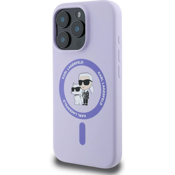 Karl Lagerfeld Liquid Silicone Karl a Choupette MagSafe kryt iPhone 16 Pro fialový - Puzdra - Obrázok 745841b9c52643f685908b7c7346c6b3