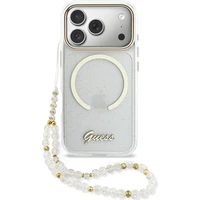 Guess IML Glitter Script Strap MagSafe kryt iPhone 17 Pro Max priehľadný - Puzdra