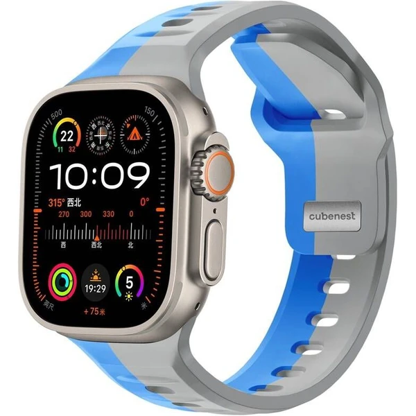 CubeNest Premium Silicon Band remienok Apple Watch 42-49 mm sivý/modrý - Remienky - Hlavný obrázok