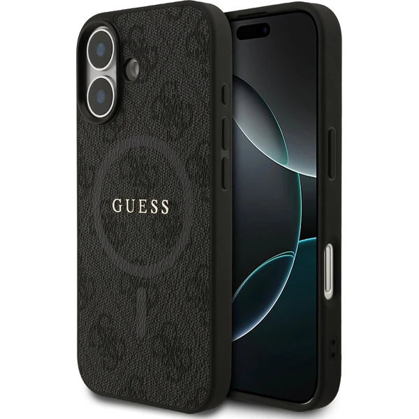 Guess PU Leather 4G Colored Ring MagSafe Zadný Kryt pre iPhone 17 čierny - Puzdra - Hlavný obrázok