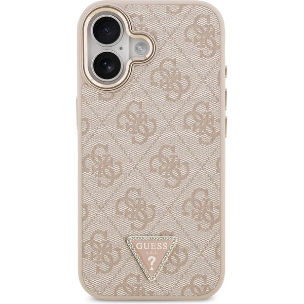 Guess PU Leather 4G Triangle Logo Gold Frame MagSafe kryt iPhone 17 ružový - Puzdra - Obrázok 74e04a7198c049e6ac489f073636caf1