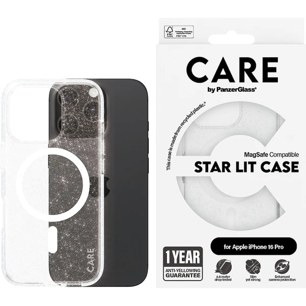 PanzerGlass® CARE kryt Apple iPhone 16 Pro MagSafe Star Lit trblietavý/biely - Puzdra - Obrázok 7508000P01
