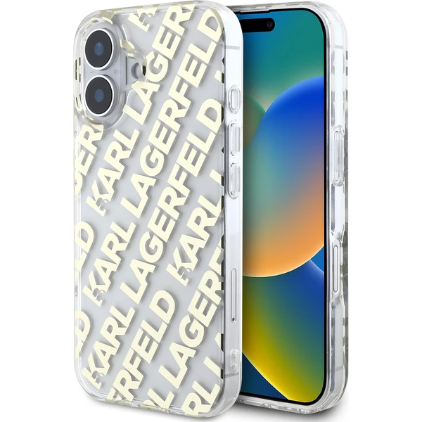 Karl Lagerfeld IML Electroplated Repeated Logo kryt pre iPhone 16 zlatý - Puzdra - Hlavný obrázok