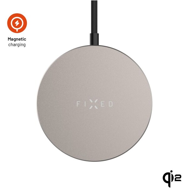 FIXED MagPad Slim MagSafe nabíjačka s Qi2, 15W, titánová