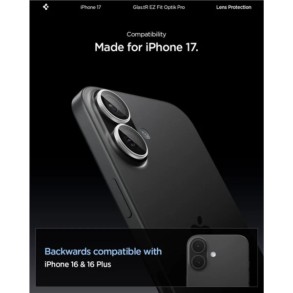 Spigen Glass TR EZ Fit Optik Pro skla iPhone 17 silver (2 ks) - Ochranné fólie a sklo - Obrázok 75847d2a11534e5686cc2182ce157ba2