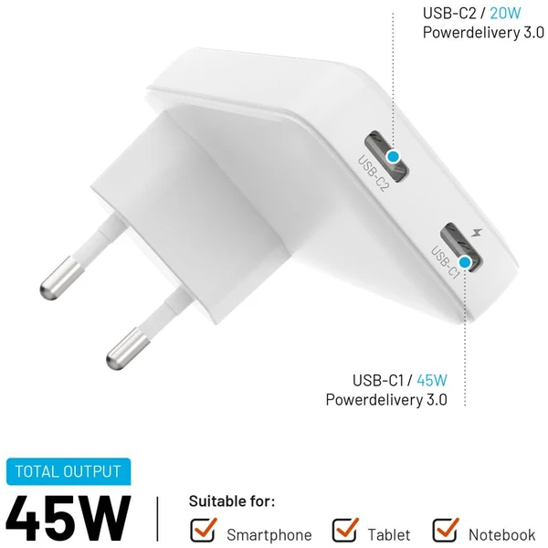 FIXED Slim GaN nabíjačka (2x USB-C), PD, 45W, biela - Nabíjačky - Obrázok 7591f3246c9143859c7fb9435bd5b16f