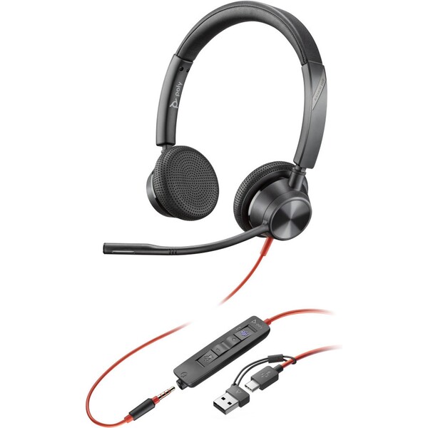Poly Blackwire 3325 Microsoft Teams Certified headset + 3.5mm Plug a USB-C/A adaptér