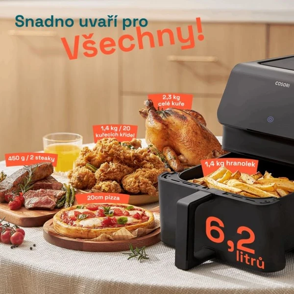 Cosori P651 PREMIUM II Chef edition 6,2l teplovzdušná fritéza čierna - Fritézy - Obrázok 75bfa22ccb064549ab182df5603e93af