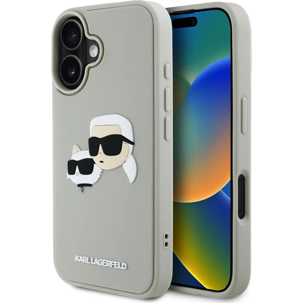 Karl Lagerfeld 3D Rubber Double Heads kryt iPhone 16 béžový - Puzdra - Hlavný obrázok