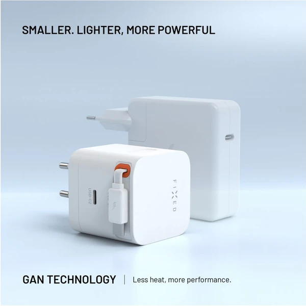FIXED GaN nabíjačka s 2xUSB-C, PD 3.0, s automaticky navíjacím káblom, 65W, biela - Nabíjačky - Obrázok 760b28906e4b4a95bb2302f3c136c055