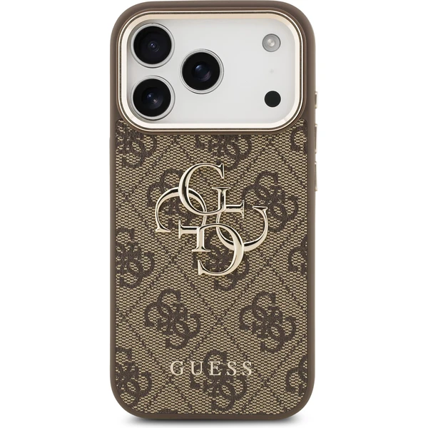 Guess PU Leather 4G Metal Logo Gold Frame MagSafe kryt iPhone 17 Pro Max hnedý - Puzdra - Obrázok 76a59a9657b54695bb589109fba1f760