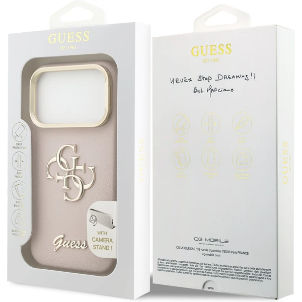 Guess PU Grained 4G Logo Stand Camera Frame kryt iPhone 17 Pro ružový - Puzdra - Obrázok 76b508f0107246b0982ca267c58931e7