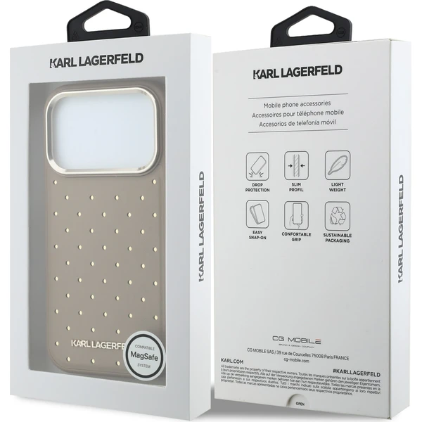 Karl Lagerfeld PU Perforated Gold Dots MagSafe Zadný Kryt pre iPhone 17 Pro Beige - Puzdra - Obrázok 76d3a673e364484e9ed0785f64bbb5b3
