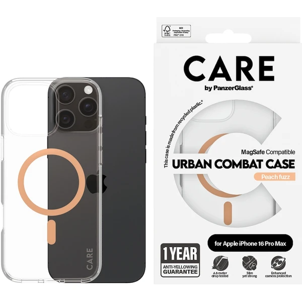 PanzerGlass® CARE kryt Apple iPhone 16 Pro Max MagSafe Urban Combat číry/broskyňový - Puzdra - Obrázok 7708000P01