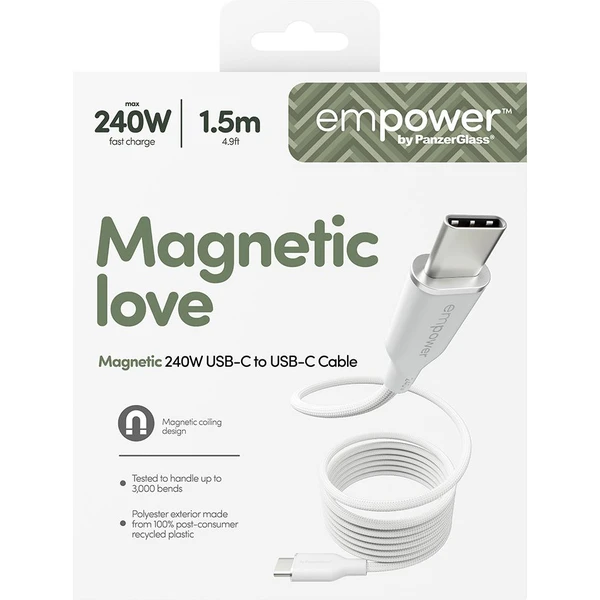 PanzerGlass USB-C/USB-C magnetický napájací kábel 240W 1,5m biely - Káble a redukcie - Obrázok 773J000K01