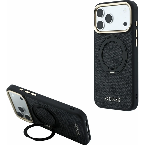 Guess PU 4G Ring Stand MagSafe Zadný kryt pre iPhone 18 Pro Max Black - Puzdra - Hlavný obrázok