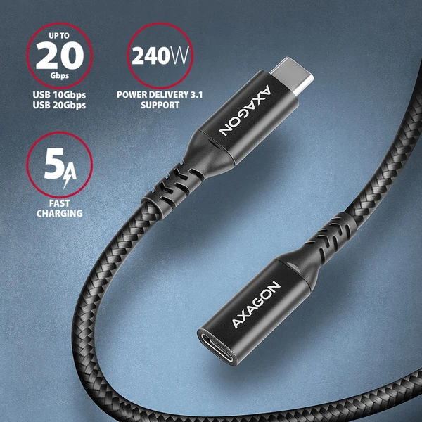 AXAGON BUCM32-CF15AB USB-C/USB-C predlžovací kábel 1,5 m čierny - Káble a redukcie - Obrázok 77O0000J01