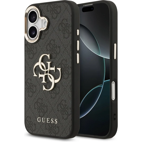 Guess PU Leather 4G Metal Logo Gold Frame MagSafe kryt iPhone 17 čierny - Puzdra - Hlavný obrázok