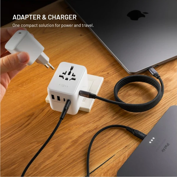 FIXED Voyager (70W) cestovný adaptér pre EU/UK/USA/AUS, 3xUSB-C a 2xUSB, GaN, PD biely - Nabíjačky - Obrázok 783416284e31475ba29f1bf9e689c0cc