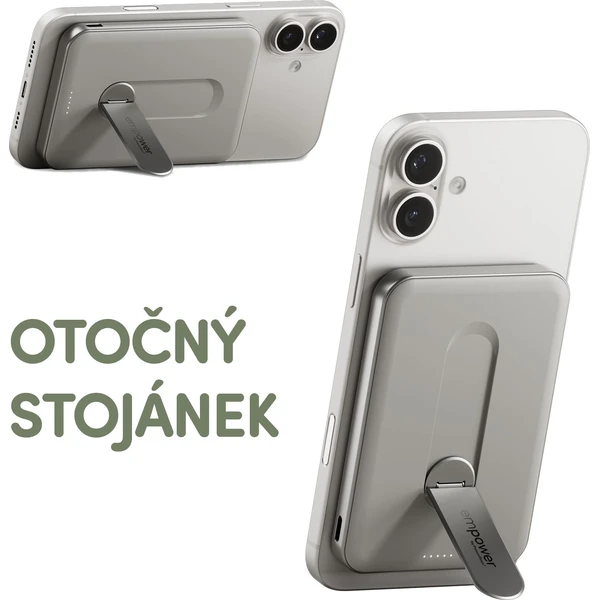 PanzerGlass® empower bezdrôtová Qi2 powerbanka 5000 mAh, MagSafe, otočný stojan, sivá - Powerbanky - Obrázok 783J000K01