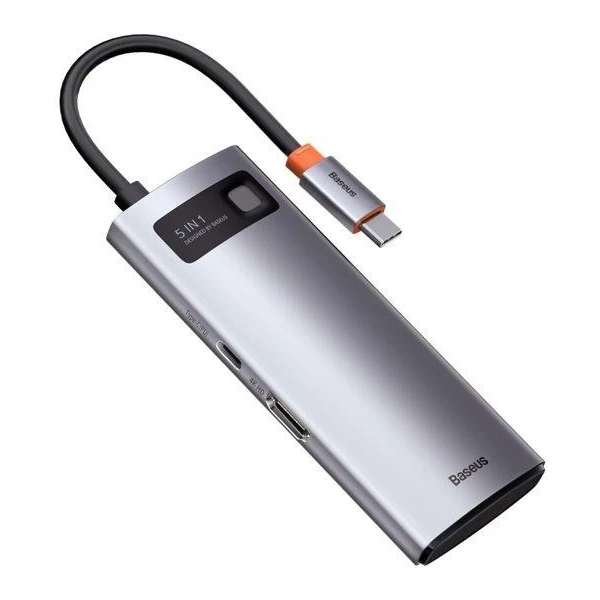 Baseus Metal Gleam 5v1 HUB Type-C (USB-C PD 100W, 3* USB 3.0, HDMI) sivý - USB huby - Obrázok 784SF00101