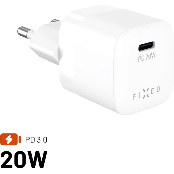FIXED Mini nabíjačka s USB-C a PD, 20W, biela - Nabíjačky - Hlavný obrázok